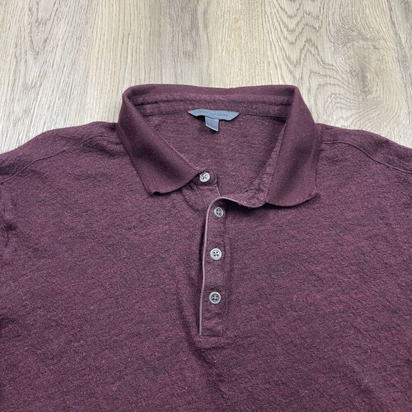 John Varvatos Polo Shirt Mens Large Red Wool Long Sleeve Textured Pullover - Picture 2 of 9